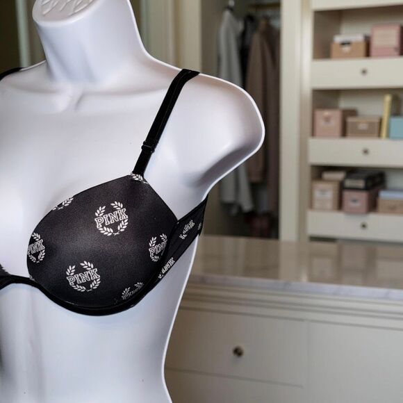 Victoria’s Secret PINK Sexy Everywhere Black Logo Push-Up Bra Size 34B - Picture 2 of 7